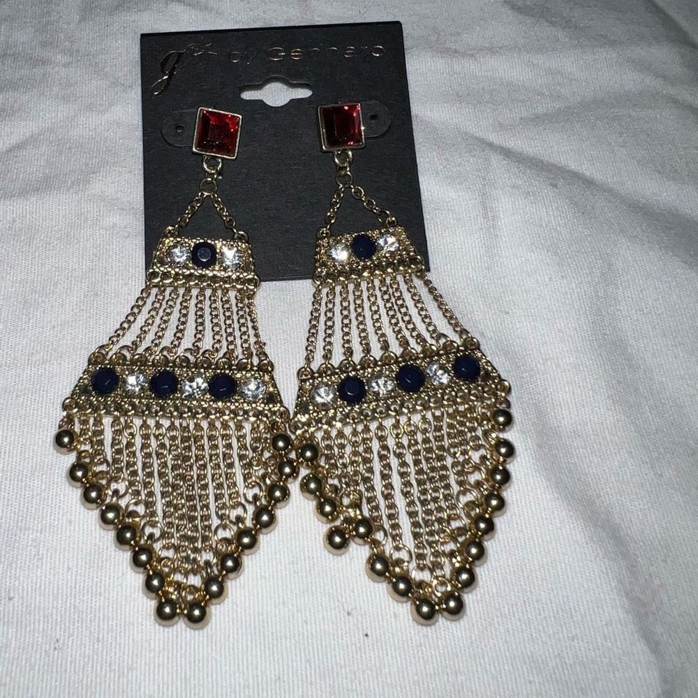 G By Gennaro Large Bead And Gemstone Boho Chandelier Earrings 15$